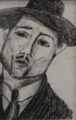 After MODIGLIANI by CAROLYN BURN, Portrait of a Gentleman, charcoal on paper, framed and glazed.