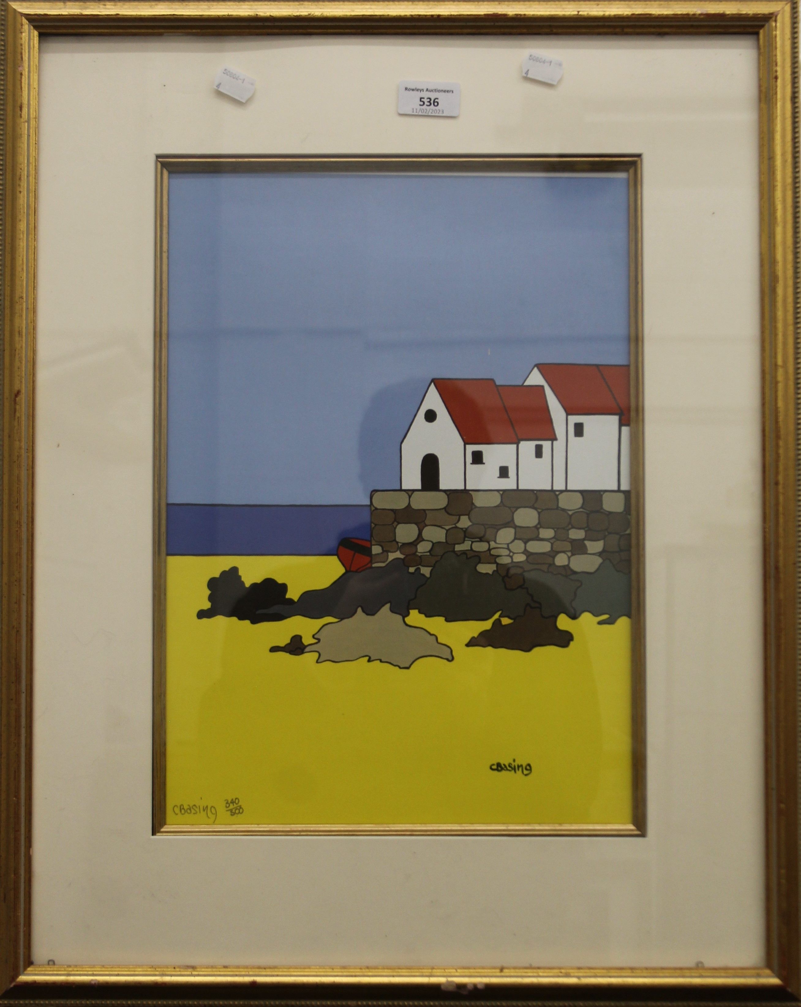 C BASING, Beach Scene, limited edition print, numbered 340/500, framed and glazed. 28.5 x 40 cm. - Image 2 of 3