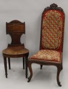 A 19th century mahogany hall chair and a rosewood chair.