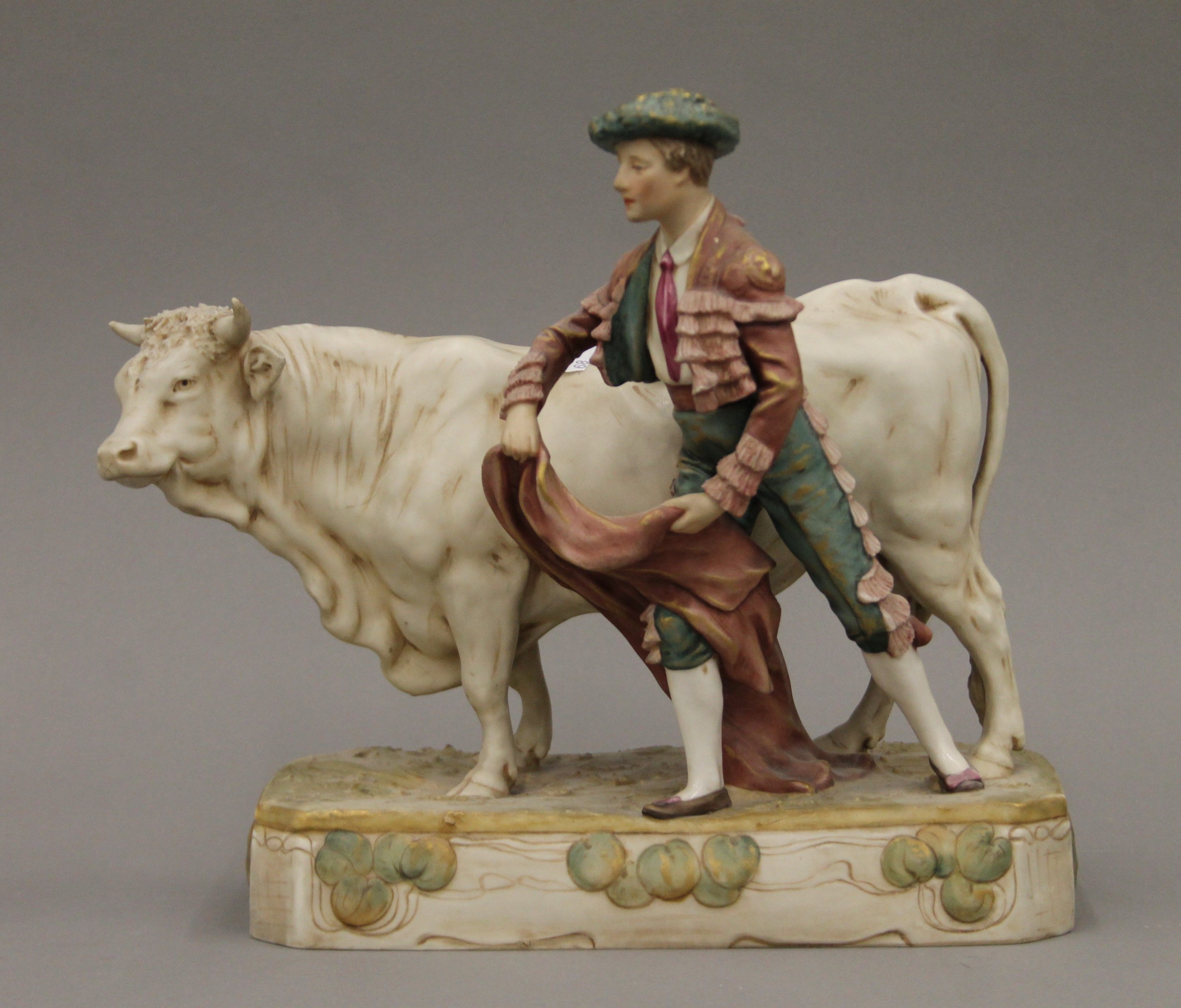 Two Royal Dux porcelain bull groups. Boy with bull 35 x 28 cm, other 30 x 27.5 cm. - Image 5 of 7