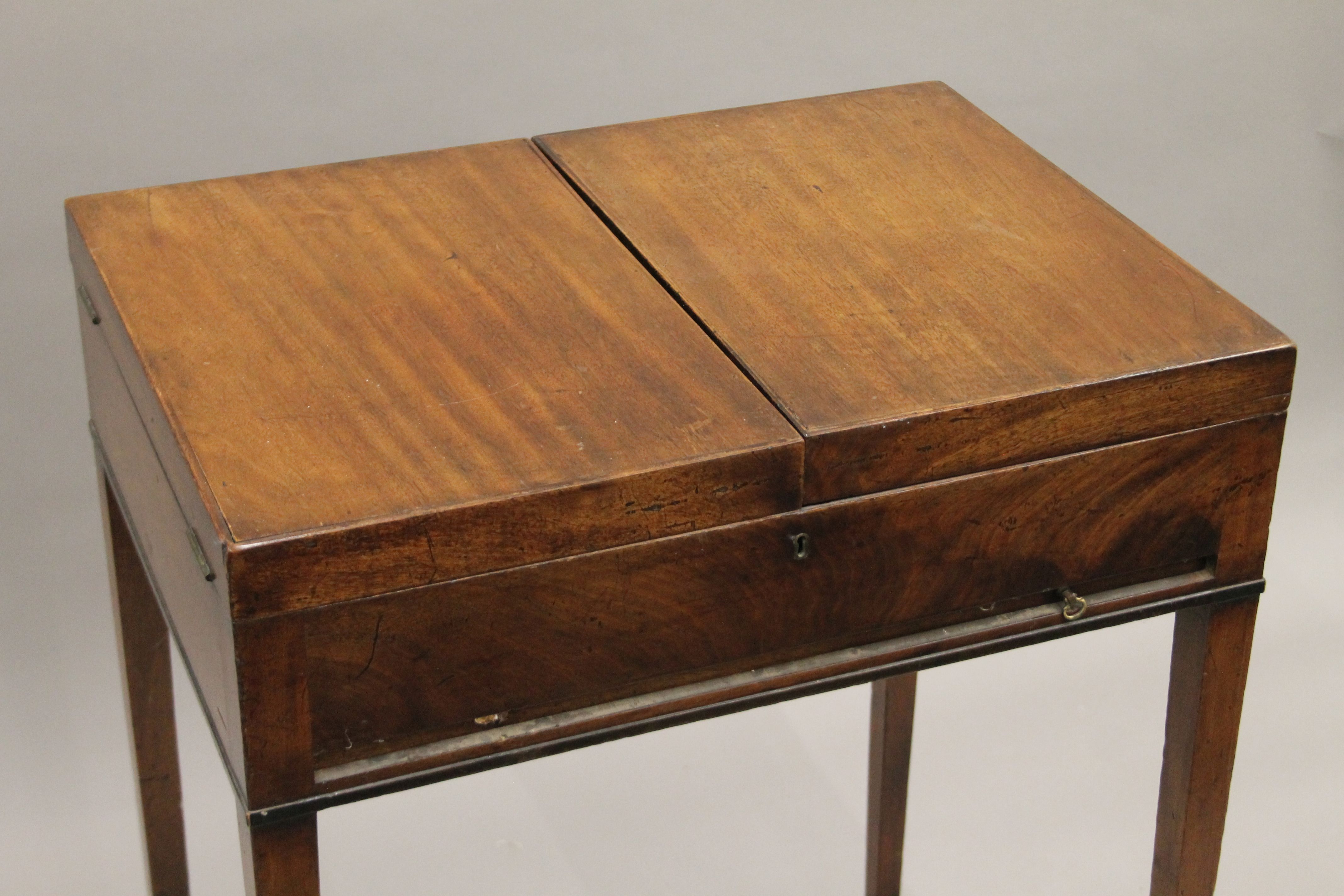 A 19th century mahogany gentleman's fold over dressing table. 63 cm wide. - Image 3 of 8