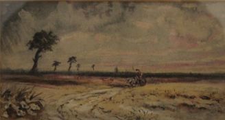 E STANHOPE, Crossing The Heath, watercolour, framed and glazed. 21.5 x 11.5 cm.