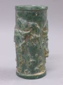 A Chinese hardstone brush pot carved with bulls. 20 cm high.