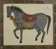 A Persian painting of a Horse, framed and glazed. 38 x 33.5 cm.