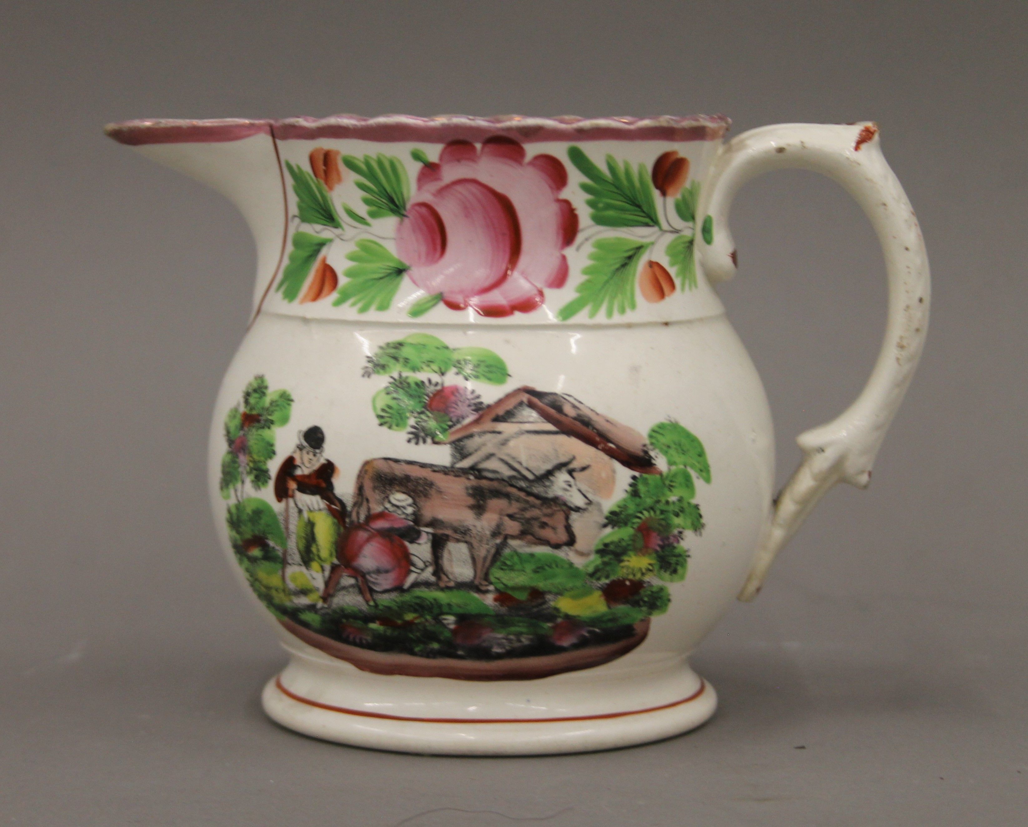 Two 19th century pottery Staffordshire jugs. The largest 12 cm high. - Image 5 of 10