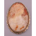 A cameo brooch with an 800 silver mount. 6.5 cm high.