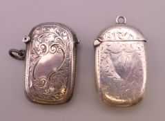 Two silver vestas. Each approximately 4.25 x 2.75 cm.