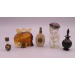 Five vintage perfume bottles. Elephant form bottle 5.5 cm high.