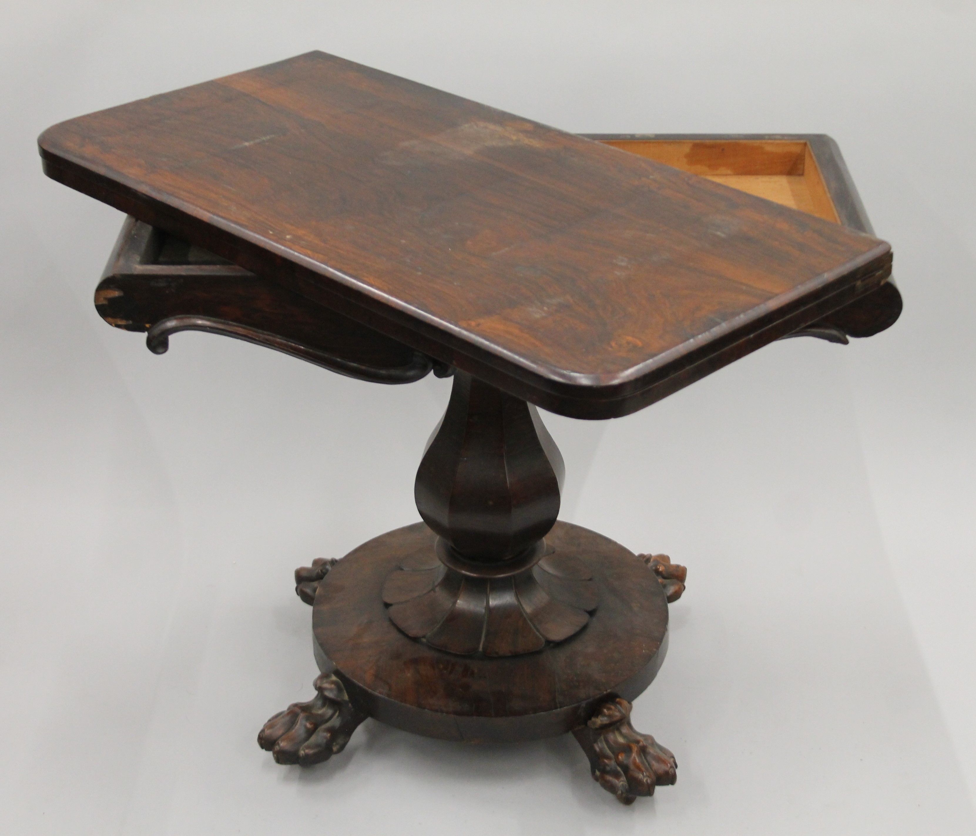 A 19th century rosewood card table. 89 cm wide. - Image 8 of 13