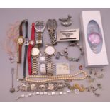 A collection of wristwatches and costume jewellery.