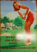 A tin golfing sign. 50 x 70 cm.