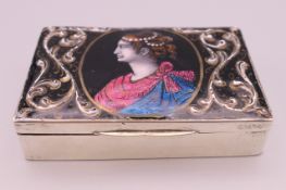 A silver and enamel box. 8.5 x 5.5 cm.
