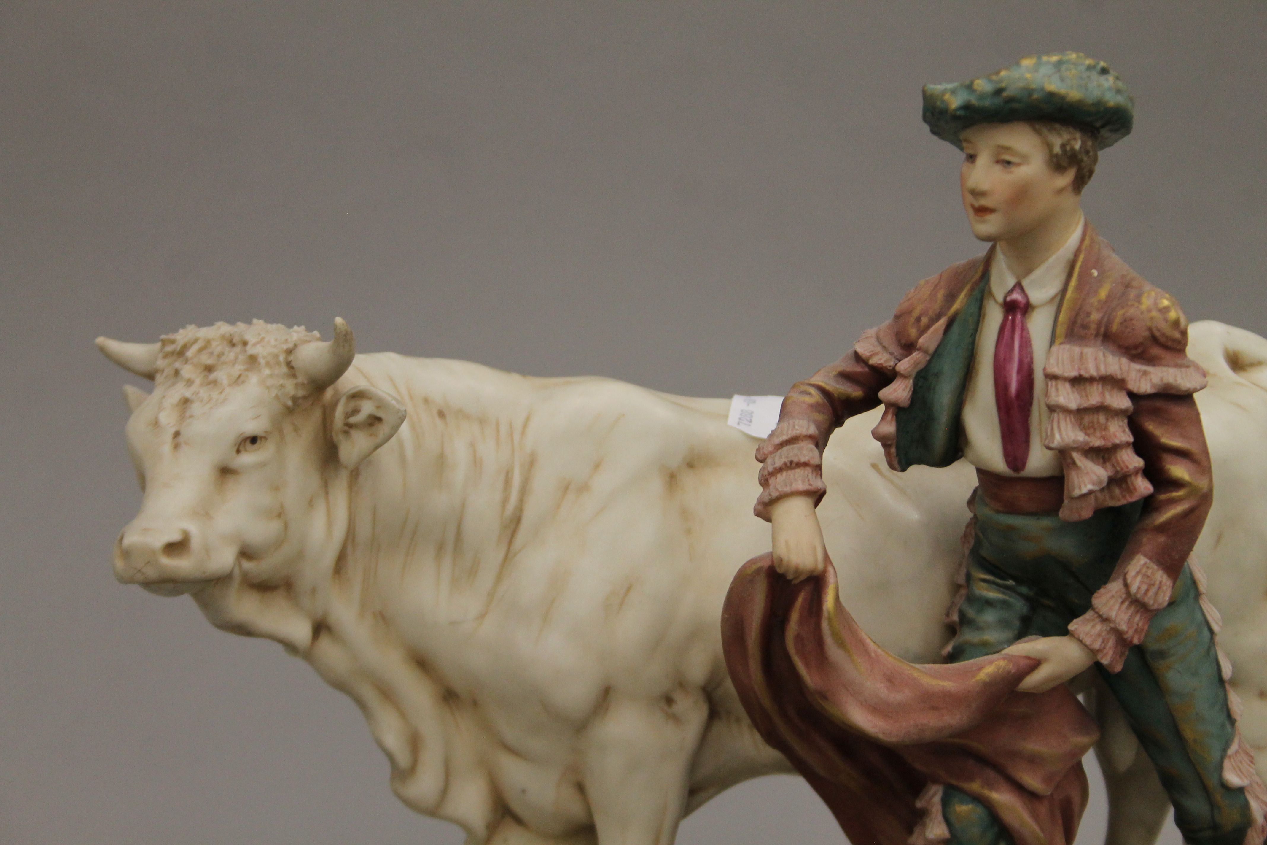 Two Royal Dux porcelain bull groups. Boy with bull 35 x 28 cm, other 30 x 27.5 cm. - Image 6 of 7