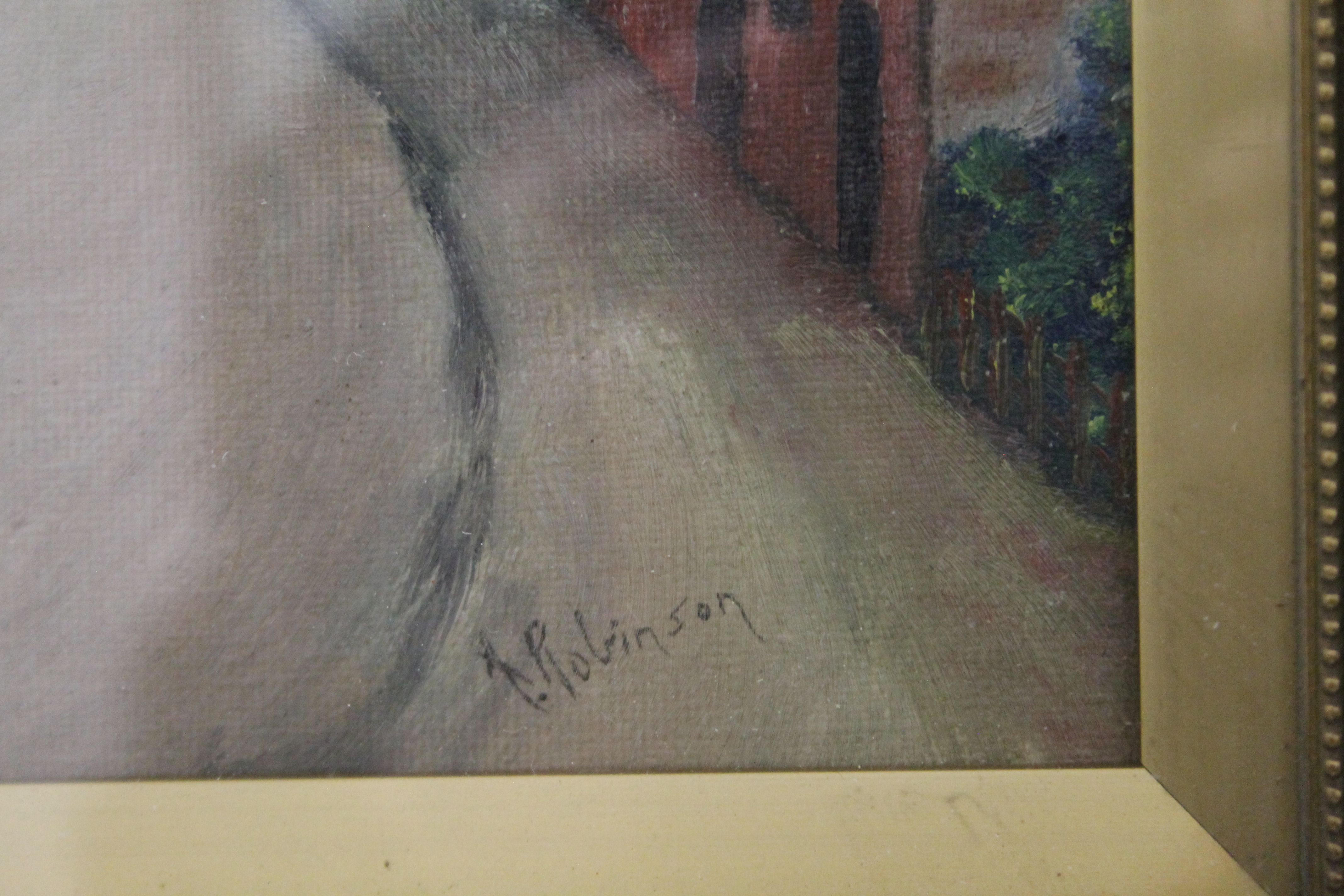 A ROBINSON, The Road to Shotley, oil, framed and glazed. 45 x 27 cm. - Image 3 of 3