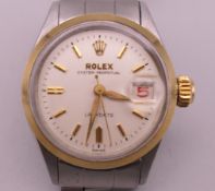A Rolex oyster perpetual Ladydate ladies wristwatch. 2.75 cm wide.