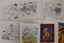 PATTI WHITTAKER, eight original illustrations for Rupert the Bear, pen and ink,