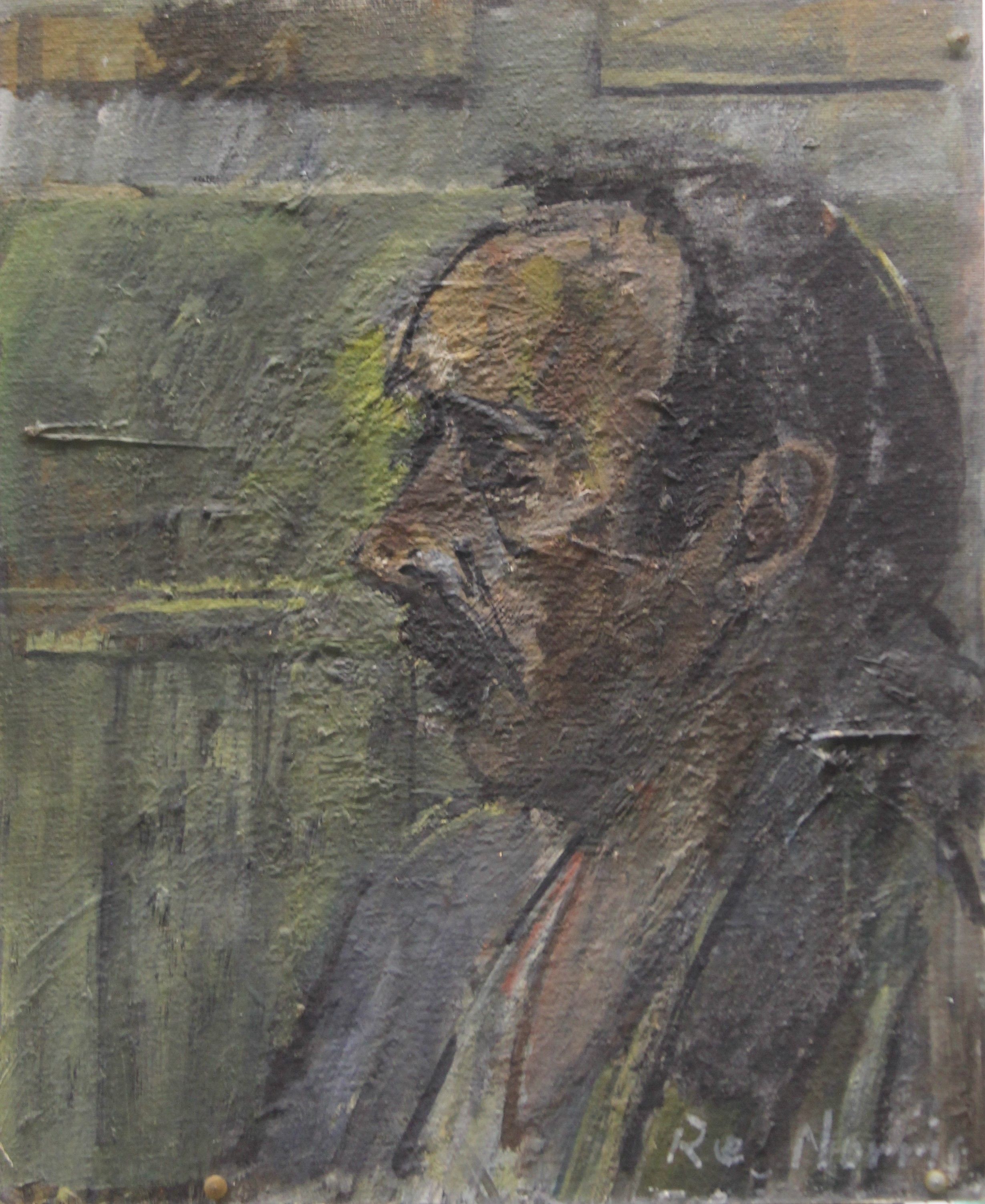 REG NORRIS British, The Bar and a Portrait of a Man, the latter signed. The largest 51 x 41 cm. - Image 2 of 3