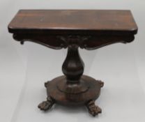 A 19th century rosewood card table. 89 cm wide.