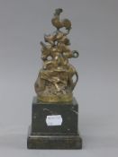 A bronze animal group on a marble plinth base. 22 cm high.