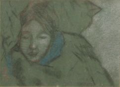 RAY BASS (British), Sleeping Head, pastel, signed, framed and glazed. 13 x 18 cm.