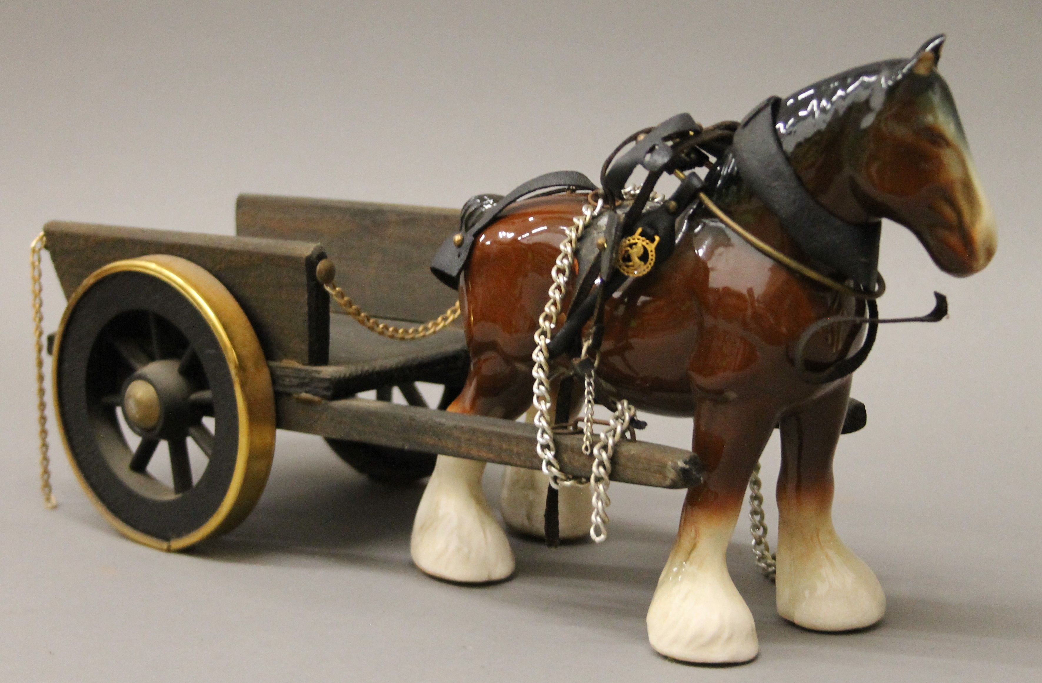Three porcelain model cart horses and two carts. - Image 2 of 4