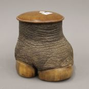 A late 19th/early 20th century taxidermy rhino foot lidded box. 20 cm high.