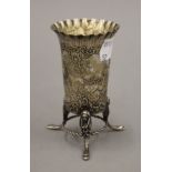 A small Dutch embossed silver vase. 9 cm high. 60.9 grammes.