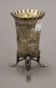 A small Dutch embossed silver vase. 9 cm high. 60.9 grammes.