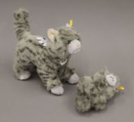 A Steiff cat and kitten. 29 cm long.