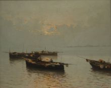 ARNALDO DE LISIO (1869-1949) Italian, Boats at Sea, oil on canvas, framed. 49 x 39 cm.