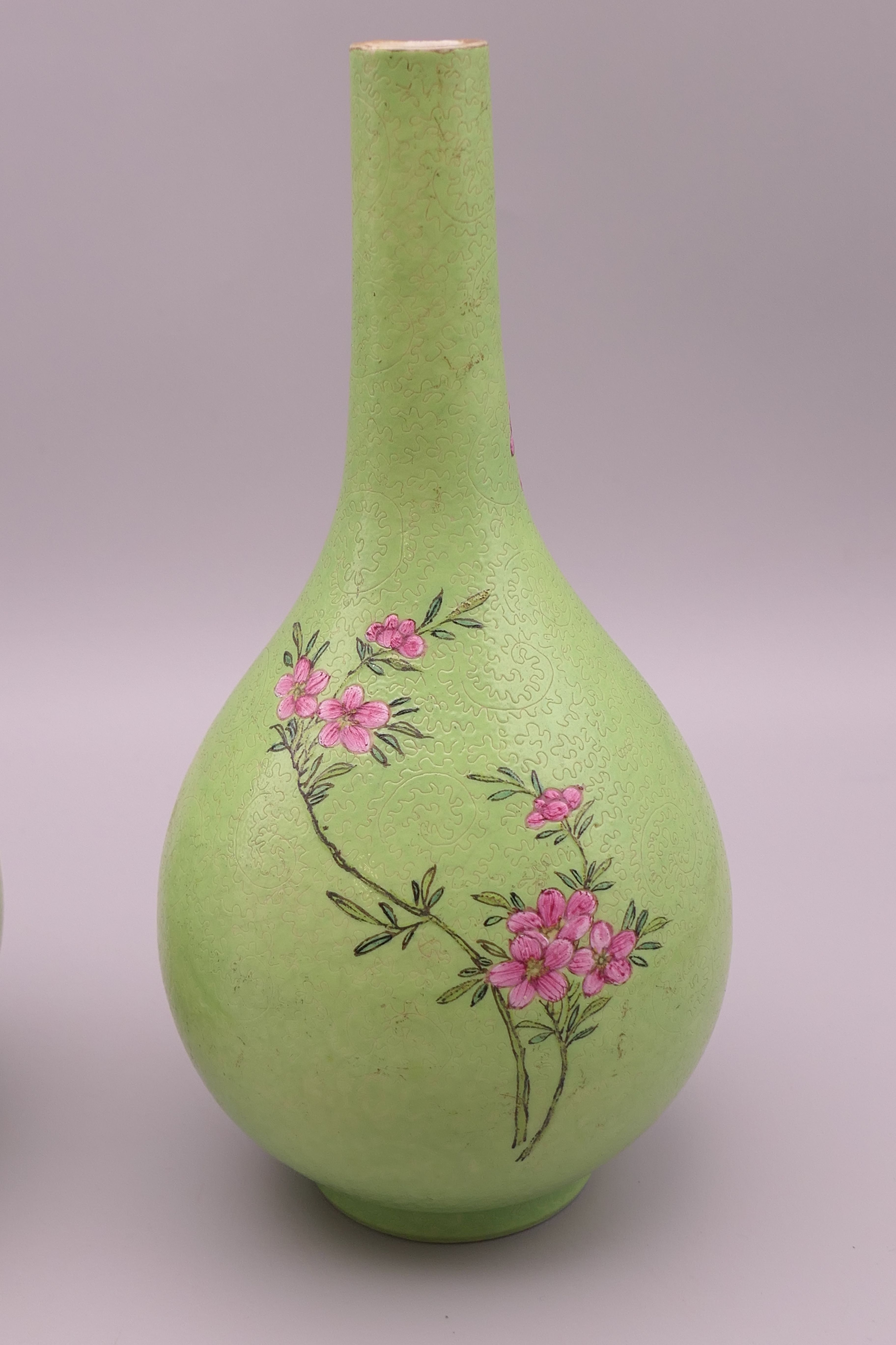 A pair of 19th century Chinese green ground porcelain vases decorated with floral sprays. 17. - Image 4 of 14