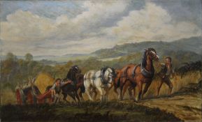 Cart Horses, oil on canvas, unframed. 91.5 x 56 cm.