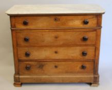 A 19th century Continental marble topped chest of drawers. Approximately 106 cm wide x 95.