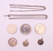 A quantity of various silver coins, etc.