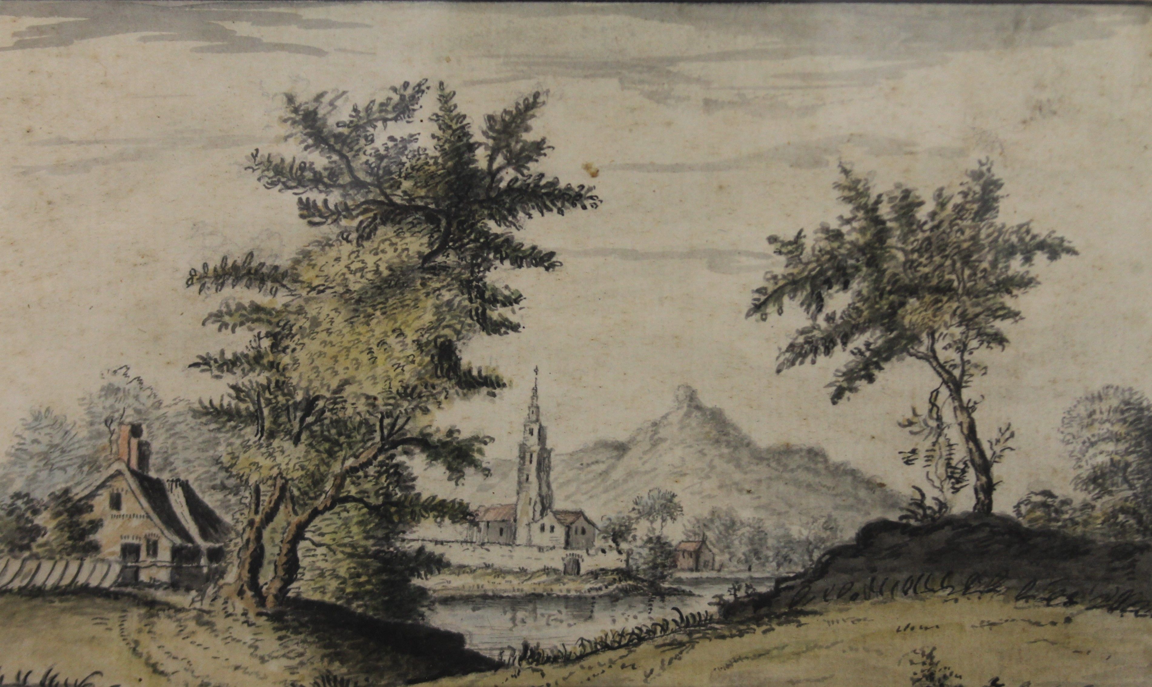 18TH CENTURY SCHOOL, Countryside Scene, watercolour and ink, signed T Hamilton Fecit 1776,