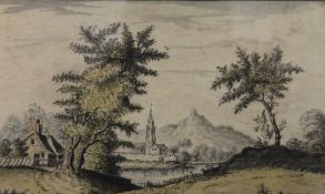 18TH CENTURY SCHOOL, Countryside Scene, watercolour and ink, signed T Hamilton Fecit 1776,