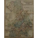 A Chapman and Hall 1830s map of Cambridgeshire, framed and glazed. 19 x 24 cm.