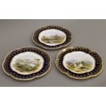 Three Coalport porcelain cabinet plates painted with Monk Hall,