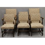 A set of six early 20th century oak barley twist dining chairs.