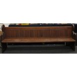 A Victorian pitch pine pew. Originally from Wimblington Methodist Church. 266 cm long.