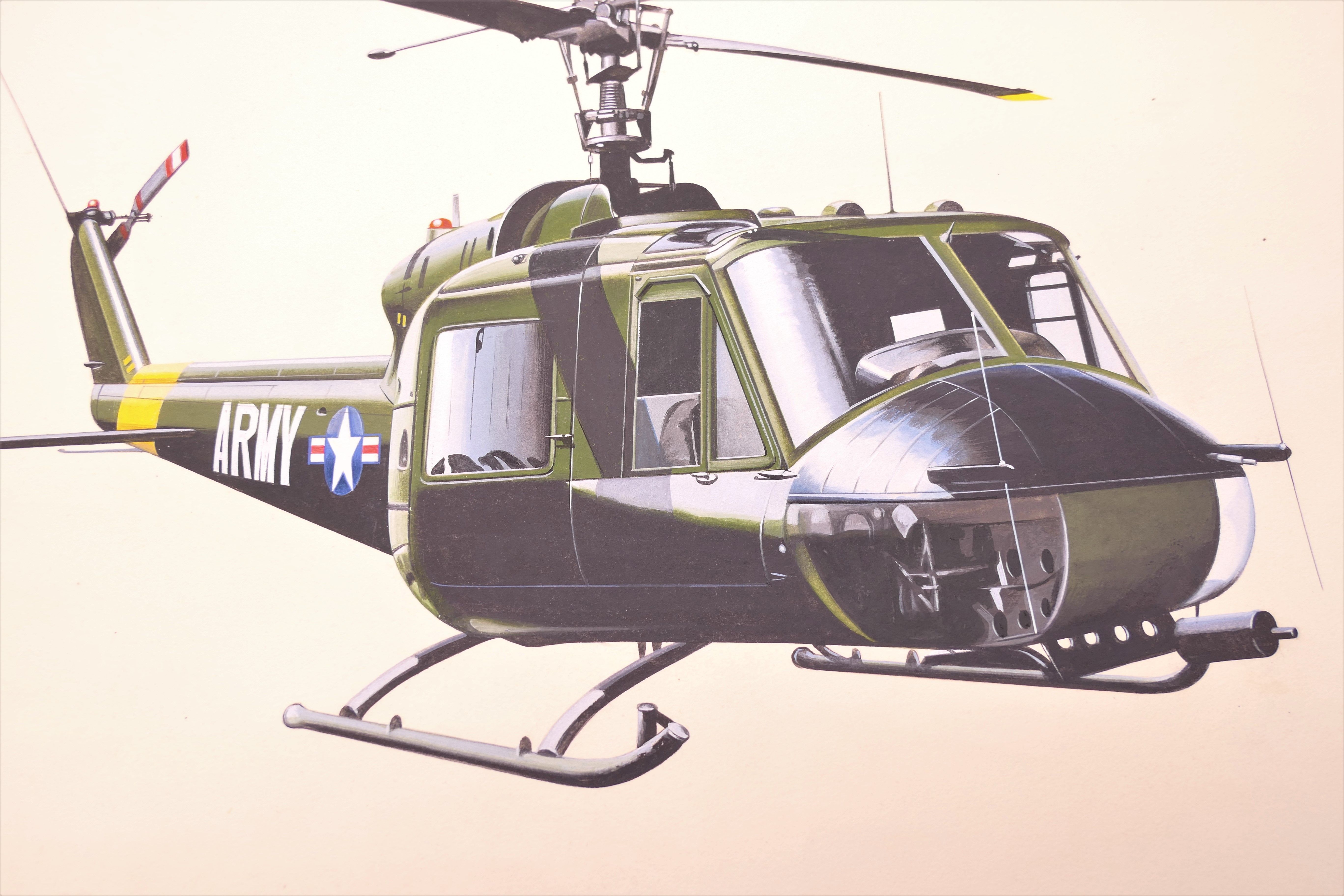 JOHN BATCHELOR MBE (born 1936) British (AR), Apache; Huey; and Bell 47, gouache, all signed, - Image 9 of 13