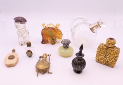 Nine vintage perfume/scent bottles. Elephant form scent bottle 5.5 cm high.