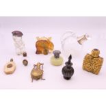 Nine vintage perfume/scent bottles. Elephant form scent bottle 5.5 cm high.