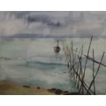 An Asian Seascape watercolour, indistinctly signed, framed and glazed. 48 x 38 cm.