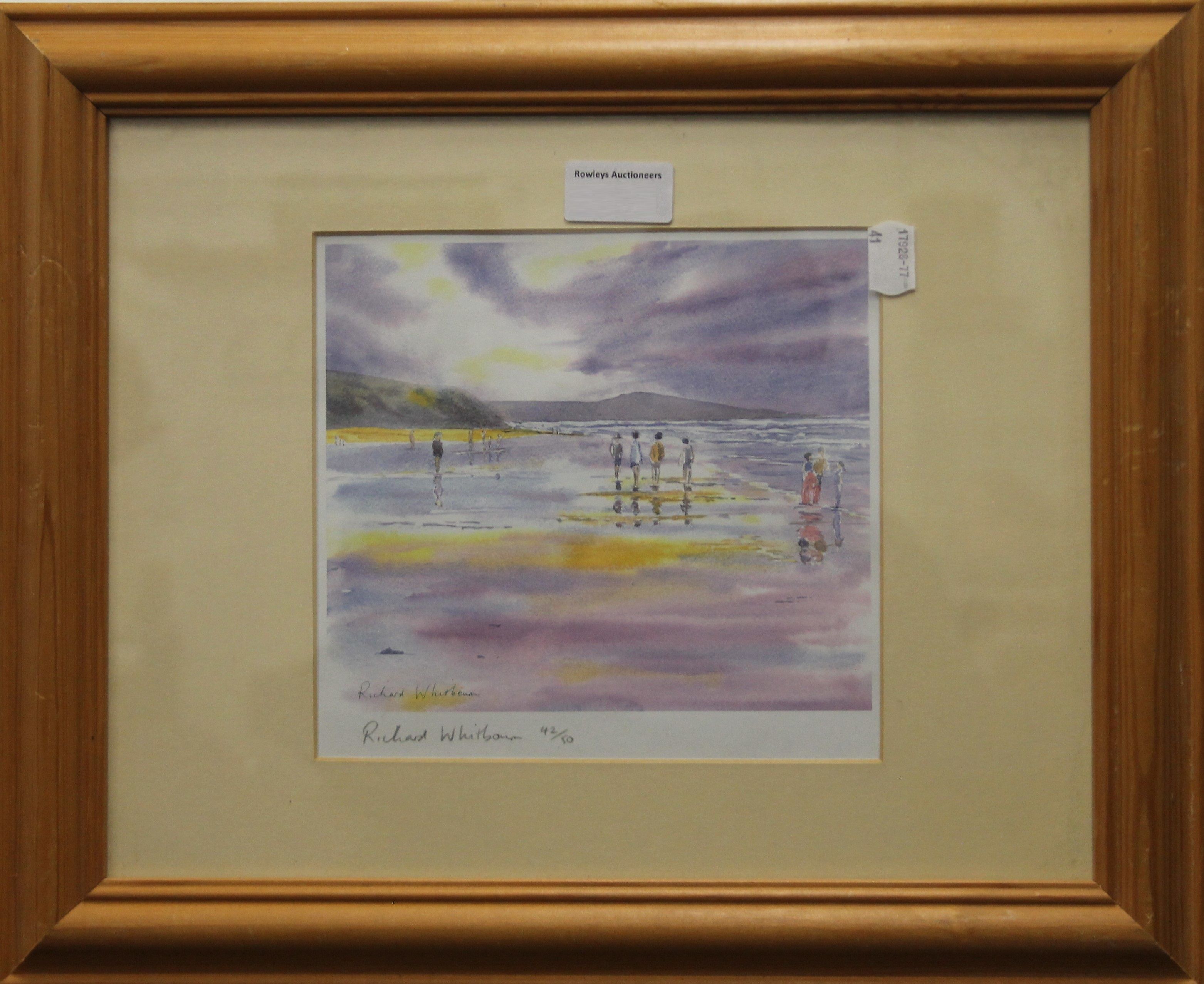 RICHARD WHITBOURN, Cornish Beach, limited edition print, numbered 42/50, framed and glazed. - Image 2 of 3