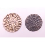 An Edward I silver penny and a half penny.