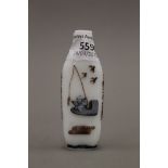 A Chinese milk glass overlay snuff bottle depicting fishermen, calligraphy, etc. 9 cm high.