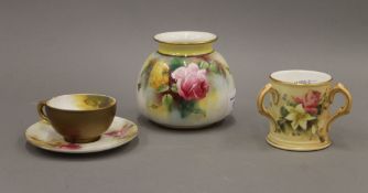 Three pieces of Royal Worcester. The largest 8 cm high.