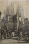 Two etchings of Cathedrals, framed and glazed. Each 30 x 42.5 cm overall.