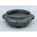 A large Chinese unmarked silver inlaid censer. 25 cm wide.